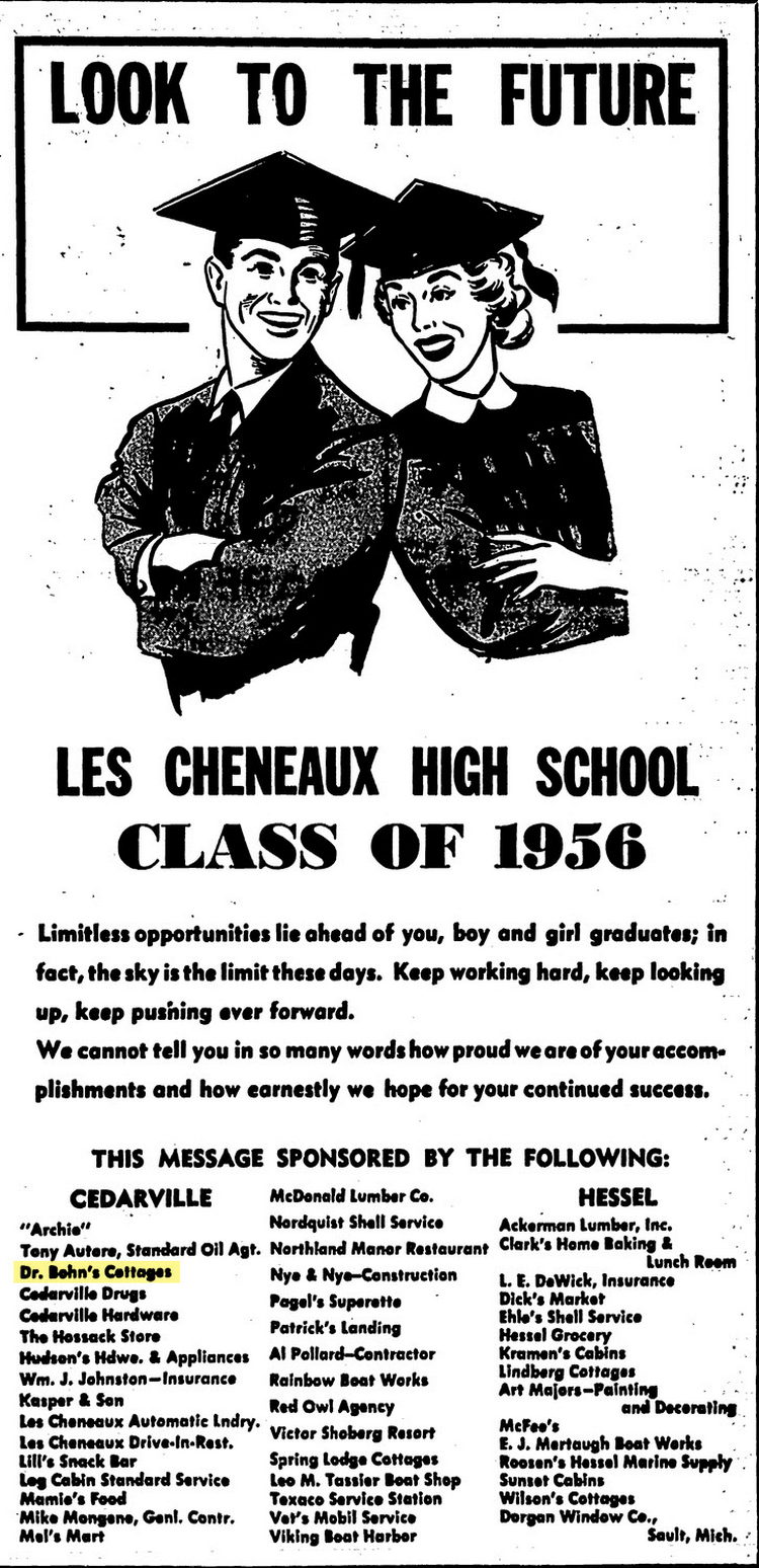 Berlins Resort (Dr. Bohns Cottages, Dr Bohns Resort) - May 1956 Ad